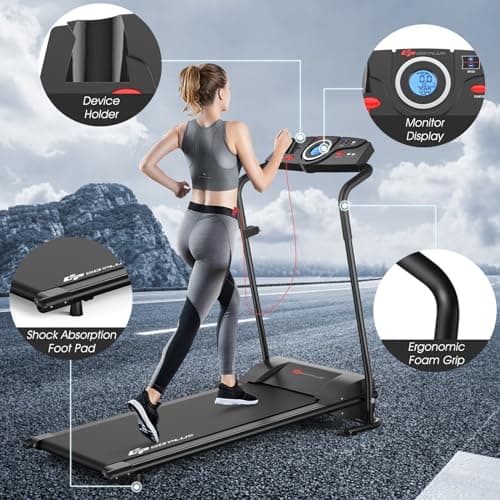 Goplus Compact Folding Treadmill for Home, Electric Walking Running Machine, Low Noise, Built-in 2 Workout Modes and 12 Programs, with Display 6