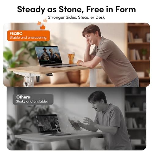 FEZIBO Standing Desk, 48 × 24 Inches Electric Height Adjustable, Sit and Stand Up, Computer Office Desk with Splice Board, White Frame/Maple TOP 6