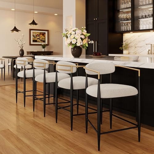 Morden Fort Counter Height Bar Stools Set of 4, Modern Upholstered Counter Stools with High Backs and Black Metal Legs, 26 Inch Island Chairs for Kitchen and Home Bar