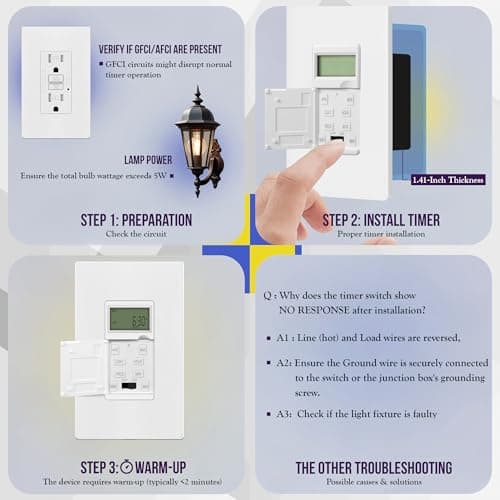ENERLITES No Neutral Wire Programmable Digital Timer Switch for Lights, Fans, 7-Day 18 ON/Off Timer Settings, 1-Pole, UL Listed, HET01-C-J-W, White 5