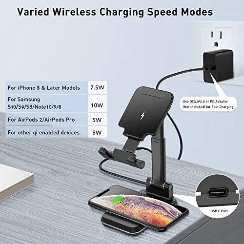 Wireless Charger, 2 in 1 Wireless Charging Station, Adjustable Phone Charger Stand Phone Holder for Desk Compatible with iPhone 16 15 14 13 12 Pro Max Plus, Airpods 4 3 2 Pro, Samsung S23 S22 7