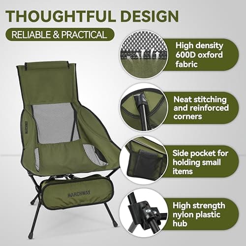 MARCHWAY Lightweight Folding High Back Camping Chair with Head Support, Stable Portable Compact for Outdoor Camp, Travel, Beach, Picnic, Festival, Hiking, Backpacking (Highback Green) 5