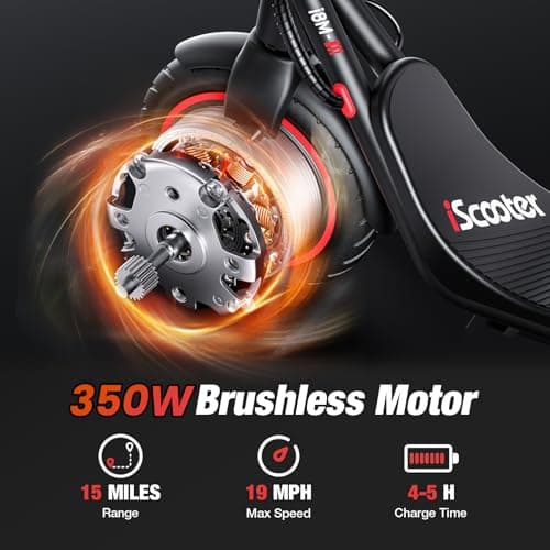 iScooter Electric Scooter for Adults & Teens, 350W Motor, Up to 15 Miles Range, 19 MPH Top Speed, Cruise Control, Dual Braking System, Foldable E-Scooter for Commuting & Campus Use 3