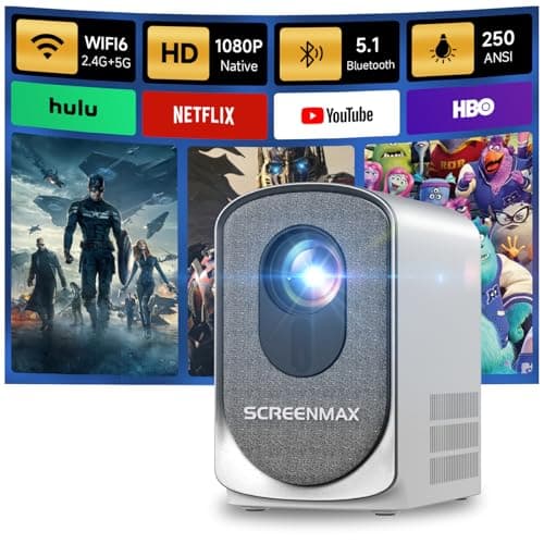 [Electric Focus] SCREENMAX C7 Mini Projector with WiFi and Bluetooth, 1080P Supported, Portable Projector for Outdoor & Indoor, Compatible with HDMI, Need Fire Stick for HULU, NETFLIX, YOUTUBE, HBO