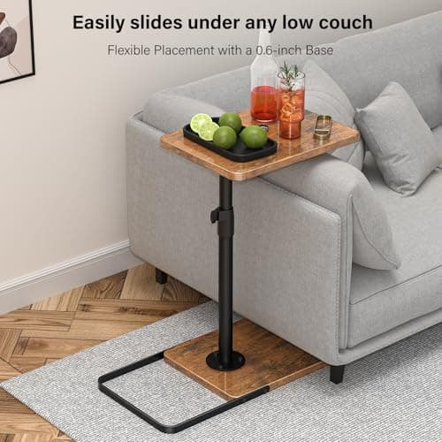 TV Tray Table for Couch - Adjustable Height & 360°Swivel Panel Design，Larger Metal and Wooden Base to Prevent Slipping，Sofa Armrest Tray Table for Eating Laptop Couch Bed Dinner or Small Space 5
