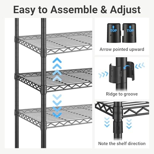 VIPEK R2 Plus Heavy Duty Rolling Garment Rack 3 Tiers Adjustable Wire Shelving Clothes Rack with Double Rods and Side Hooks, Freestanding Wardrobe Storage Rack Metal Clothing Rack, Black 8