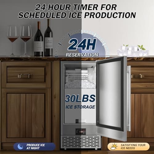 Commercial Under Counter Ice Maker Machine - 120 LBS/Day, Built in Installation, Auto-Clean,Reversible Door, Built 25LBS Ice Storage, Stainless Steel Ice Machine for Home & Business Outdoor Use 8