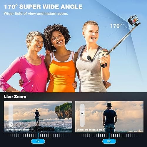 4K Action Camera, Sports Video Camera WiFi with Touch Screen Dual Screen 131FT Underwater Camera Waterproof, EIS 2.0, 170° Wide Angle, Zoom, 2 Batteries and Accessory Kits for Vlog 7