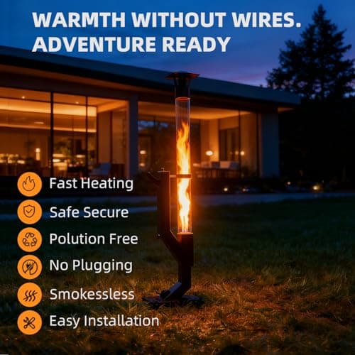 Spylandy Wood Pellet Patio Pit, Portable Gravity Feed Outdoor Heater with Glass Tube Flame, Smokeless Non-Electric Rocket Pit for Backyard, Deck, Camping & RV (Black) (64" Wheels) 5