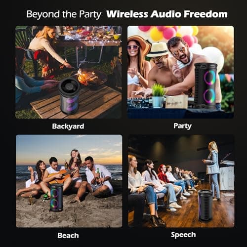 Large Party Bluetooth Speaker, 260W Peak Powerful Loud Sound with Deep Bass, 15Hr Playtime, Fast Charge, RGB Cool Light Show, TWS, Portable for Outdoor Beach, Camping, Backyard, Work, Home (Black) 8