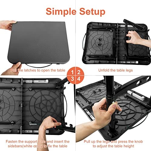 Boreeman Camp Table, Beach Height Adjustable Small Folding Portable Also Perfect as RV Picnic Lap Bed Trays for Eating and Laptops (Black) 5