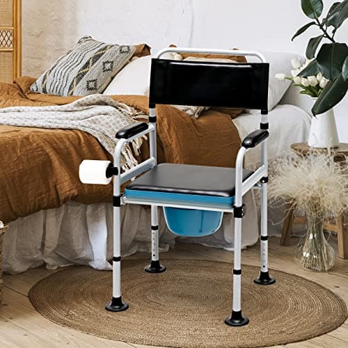 Goplus 4-in-1 Folding Bedside Commode, 440lbs Commode Chair for Toilet with Arms, Padded Seat, Height Adjustable Bedside Toilet, Shower Chair, Adult Potty Chair for Seniors Elderly Disabled Bariatric 9