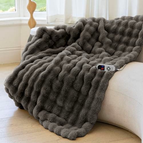 Electric Heated Blanket for Girls & Women, Soft & Luxurious, Faux Rabbit Fur Heating Throw Blankets, 6 Heat Settings, Overheat Protection, Quick Heating, Memory Function, Gift-Ready Design, 50"x60"