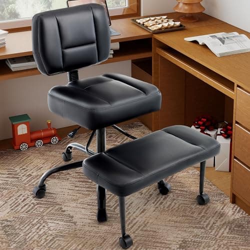 Ergonomic Criss Cross Legged Office Chair, ADHD Chair, 360° Swivel Meditation Kneeling Chair with Wheels, Adjustable Footrest, Bigger & Wider Height Adjustable Seat, Strong Lumbar Support, Black PU