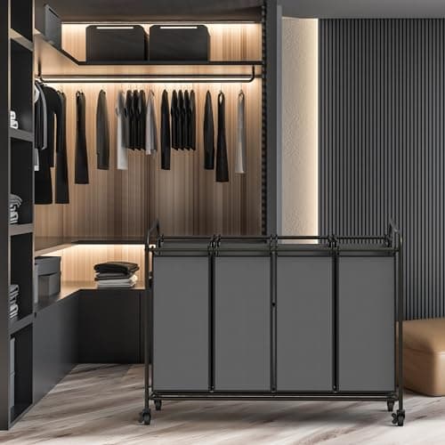 Simple Houseware 4-Bag Heavy Duty Laundry Sorter Rolling Cart, Dark Grey 4