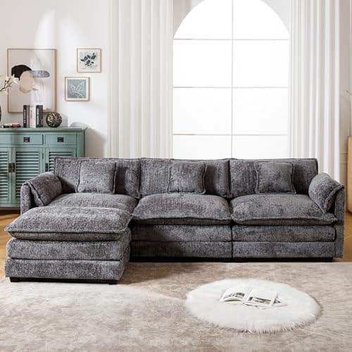 GNIXUU 112" Oversized Sectional Sofa Cloud Couch for Living Room, Modern Chenille L Shaped Couch, Comfy Boucle Modular Sofa Sleeper with Moveable Ottoman & Memory Foam(Gray) 8