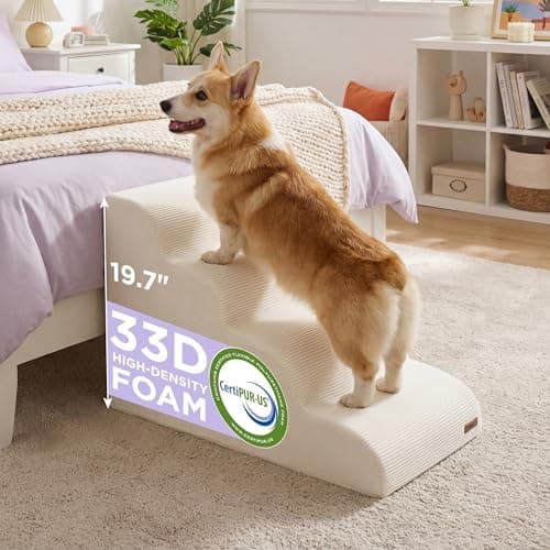 Lesure Dog Stairs for Small Dogs Pet Steps Ramp for High Bed and Couch with CertiPUR-US Certified Foam with Non-Slip Bottom, Beige, 4 Steps