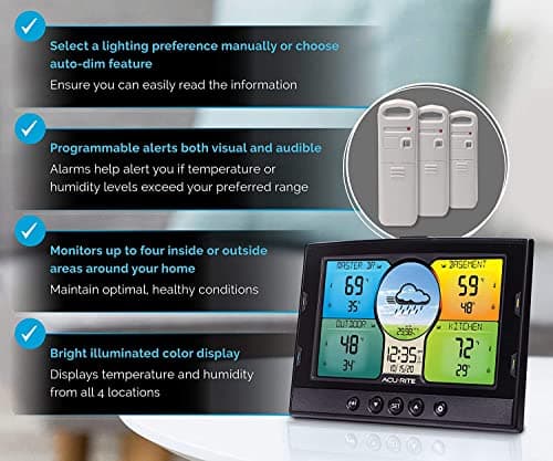 AcuRite Multi-Room Weather Station with Wireless Indoor/Outdoor Thermometer and Digital Color Display with Weather Forecaster (02082M), Full Color 8