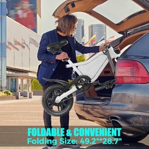 ANCHEER Folding Electric Bike for Adults, 20MPH Ebike, UP to 45 Miles Electric Bikes, 14" Foldable Electric Bicycle for Women/Men, Cruise Control Ebikes, LCD Digital Display, Dual Suspension 6