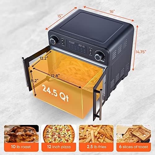 Elite Gourmet EAF9010B All Steel Exterior, 24.5Qt. French Door Air Fryer Convection Countertop Oven, 12" Pizza Extra Large Capacity, Temperature + Timer Controls, Bake, Toast, Broil, Air Fry, Black 6