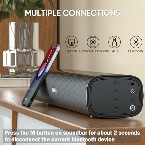 Saiyin Sound Bar,17 inch Sound Bar for Smart TV with Bluetooth 5.3/Optical/AUX Connection, Soundbar for TV/PC/Gaming/Projectors,Wall Mountable & Ultra Compact Design 5