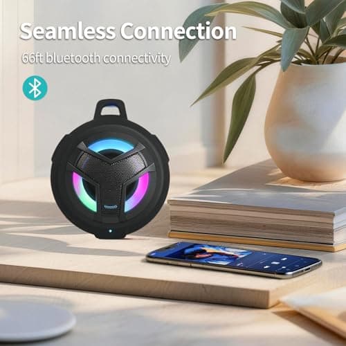 EBODA Bluetooth Shower Speaker, Portable Bluetooth Speakers, IP67 Waterproof Wireless Speaker with LED Light, Floating, 2000mAh, True Wireless Stereo for Kayak, Beach, Gifts for unisex -Black 6
