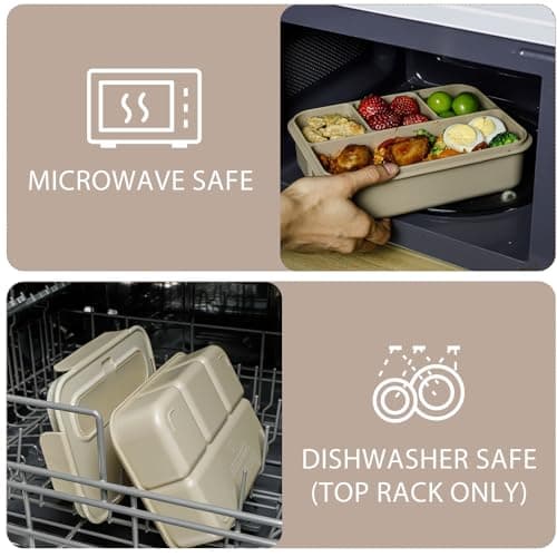 Caperci Bento Box Adult - 50 oz Large Lunch Containers for Adults and Teens, 4-Compartment Bento Lunch Box with Utensils & Leak Proof Sauce Cup, Dishwasher Safe, Durable, BPA-Free (Mocha) 6