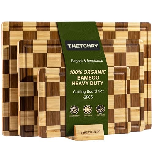 3 Pack Checkered Bamboo Cutting Board Set, Decorative End Grain Thick Wood Cutting Board, Crack-Resistant, Heavy Duty Non-slip Chopping Boards, Aesthetic Serving Trays for Home Decor, Gift