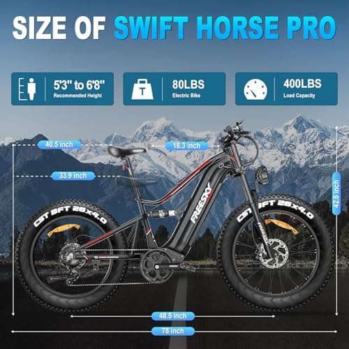 FREESKY Swift Horse Pro 2025 Electric Bike with 2000W BAFANG Motor, 48V 30Ah Battery, 26" Fat Tires, Up to 35MPH &120-Mile Range, Full Suspension Mountain EBike for Adults, Rear Rack &Full Fenders 9