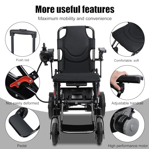 Electric Wheelchair Lightweight Foldable for Adults,12-Mile Range Lightweight Foldable Motorized Wheelchairs with Large Footrest,500W Motor Power Portable Wheelchair for Seniors Adults Black 5