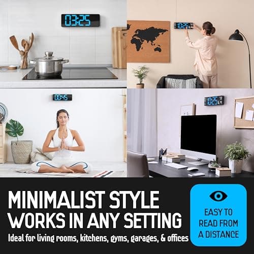 Opis Clock 1 XL -Blue: Large LED Digital Wall Clock with Temp, Date, Timer, Remote | Big Display Clock for Gym/Home 6