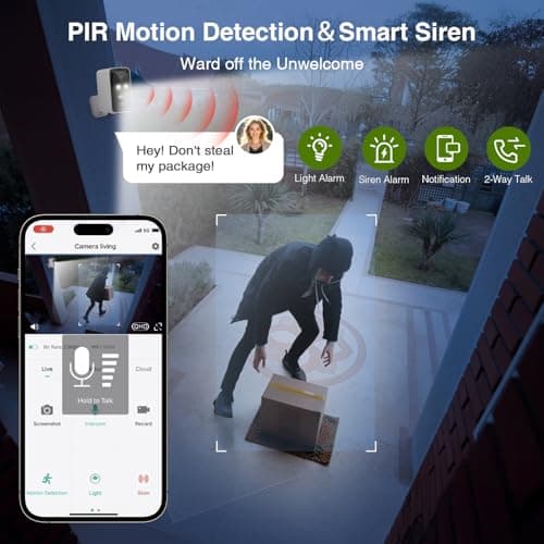 Security Cameras Wireless Outdoor 180° Pan Rotate 2K Color Night Vision Cameras for Home Security Motion Detection Siren 2-Way Talk Battery Powered IP65 Waterproof 2.4GHz WiFi Cloud/SD Storage 2-Pack 5
