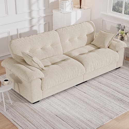 Howjoe 89" Extra Deep Comfy Couches for Living Room, Chenille Modern Loveseat Couch with 2 Pillows, Love Seat with Removable Backrest Covers, Pillow Top Arms Cloud Couch for Apartment, Beige 6