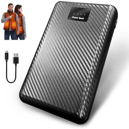 EJVZUO Heated Vest Battery Pack, Rechargeable 7.4V 16000mAh Battery Pack for Heating Jackets, DC/USB/Type-C 5V/9V/12V Portable Chargers for Vests Jackets Hoodies Pants Coat