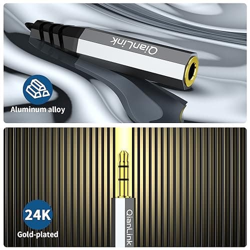 QianLink Headphone Splitter, 3.5mm Male to 2 Female Ports, 1ft/0.30m Extension Cable for PS4, PS5, Xbox, Switch, PC Gaming Headsets, Phone, Tablet & More 4
