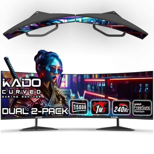Kado Dual Gaming Monitor Setup - 2-Pack 24.5" 240Hz 1ms Curved 1500R 1920x1080, AMD FreeSync Premium, Panoramic Gaming Multi-View Split Screen Streaming, VESA Mount HDMI DisplayPort Built-in Speakers