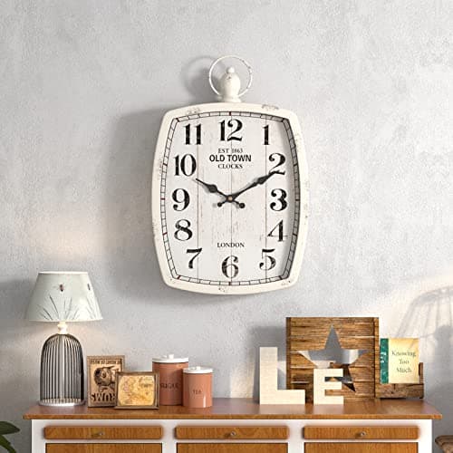 Menterry Large Retro Rectangle Wall Clock, White Antique Vintage Style, Battery Operated Silent Decor Wall Clocks for Living Room,Farmhouse,Kitchen,Office (15.5" H x 10.2" W) 6