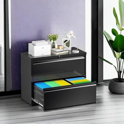 Bonusall Lateral File Cabinet 2 Drawer, Metal Lateral Filing Cabinet with Lock, Locking Horizontal Drawers File Cabinets for Legal/Letter / A4 / F4 Size for Home Office, Steel, Heavy Duty, Black 6