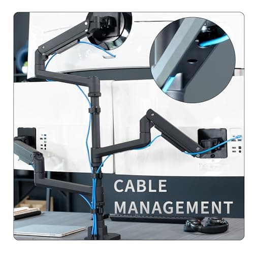 VIVO Pneumatic Arm Triple Ultrawide Monitor Extra Tall Desk Mount for Up to 49 inch Screens, Heavy Duty Clamp, Holds 3 Ultra Wides Up to 44 lbs, Black, STAND-V300D 8