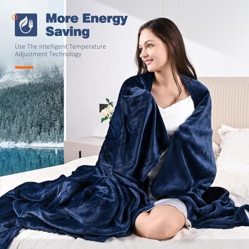 Heated Electric Blanket Full- Super Soft Double-Sided Heating Blanket, 6 Heat Settings, 10 Hours Auto Off, ETL and FCC Certification Fast Heating Electric Throw, Machine Washable, 84 x 72''(Blue) 5
