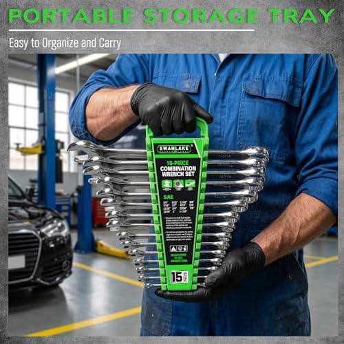 SWANLAKE 15-Piece SAE Wrench Set, V Notch Premium Combination Wrenchs Set, SAE 1/4" to 1-1/16", Max Torque, 12-Point, Chrome Vanadium Steel, with Storage Rack 7