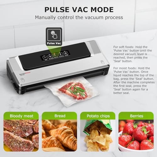 Bonsenkitchen Vacuum Sealer Machine | Compact Food Sealer for Kitchen Storage & Meal Prep | Multiple Modes​​ | External Vacuum System | 5 Bags, Silver​​ 5