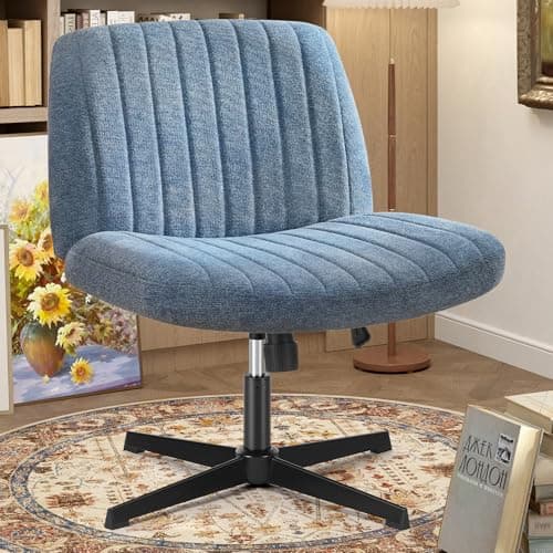 OLIXIS Criss Cross Chairs Legged Armless No Wheels Wide Seat Height Adjustable Swivel Rolling Padded Fabric Home Office Desk Seating for Bedroom, Student, Study Room