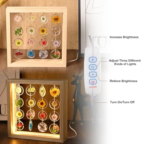 SMUK Handmade Dried Flower LED Desk Lamp, 3 Way Dimmable Cute Pressed Flower Bedside Lamp with Wooden Frame for Desk, Table, Bedroom, Living Room, Office, Aesthetic Cute Table Lamp 5