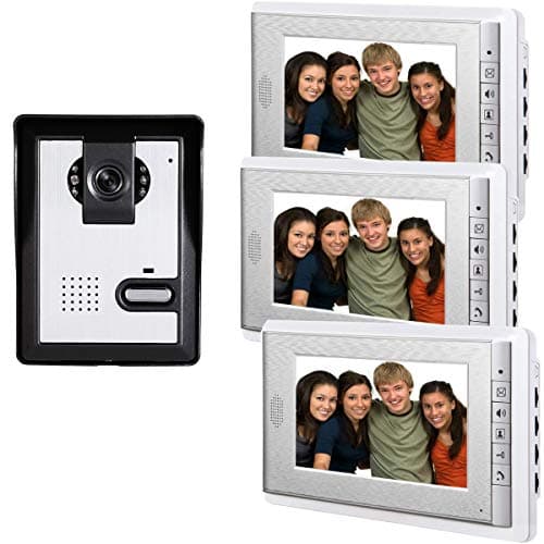 AMOCAM Wired Video Intercom Doorbell System, 3PCS 7-Inches LCD Monitor HD Camera Video Door Phone Doorbell Kits, Support Monitoring, Unlock, Dual-Way Door Intercom, IR Night Vision, Indoor Outdoor