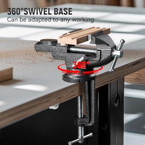 Table Vise 2.5 inch, 360° Rotating Clamp-On Work Vice with Multifunctional Jaw for Woodworking, Drilling, Sawing & Metal Working 5