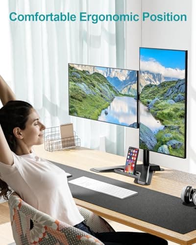 MOUNT PRO Dual Monitor Stand, Free-Standing Full Motion Monitor Desk Mount Fits 2 Screens up to 27 inches,17.6lbs with Height Adjustable, Swivel, Tilt, Rotation, VESA 75x75 100x100, Black 6