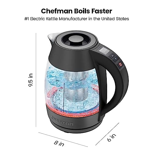 Chefman Digital Electric Kettle with Rapid 3 Minute Boil Technology, Custom Steep Timer and Temperature Presets, Bonus Tea Infuser, Rust and Discoloration Proof, 1.8 Liter, Matte Black, 1500W 7