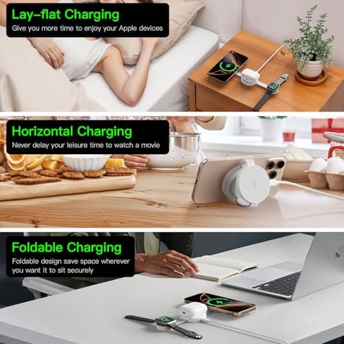 2025 Travel Magnetic Wireless Mag-Safe MagGo UFO 3 in 1 Charging Station for Apple Multiple Devices - Fast Charger iPhone 16 15 14 13 12 Pro Max Plus, Charging Pad for Apple Watch Air Pods (Black) 7