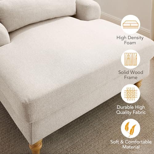 Condemo Modern Chaise Lounge Chair with Adjustable Backrest, Upholstered Indoor Leisure Sofa Recliner, Oversized Accent Chair Deep Seat Reading Armchair for Living Room, Bedroom, Office, Smoke White 6